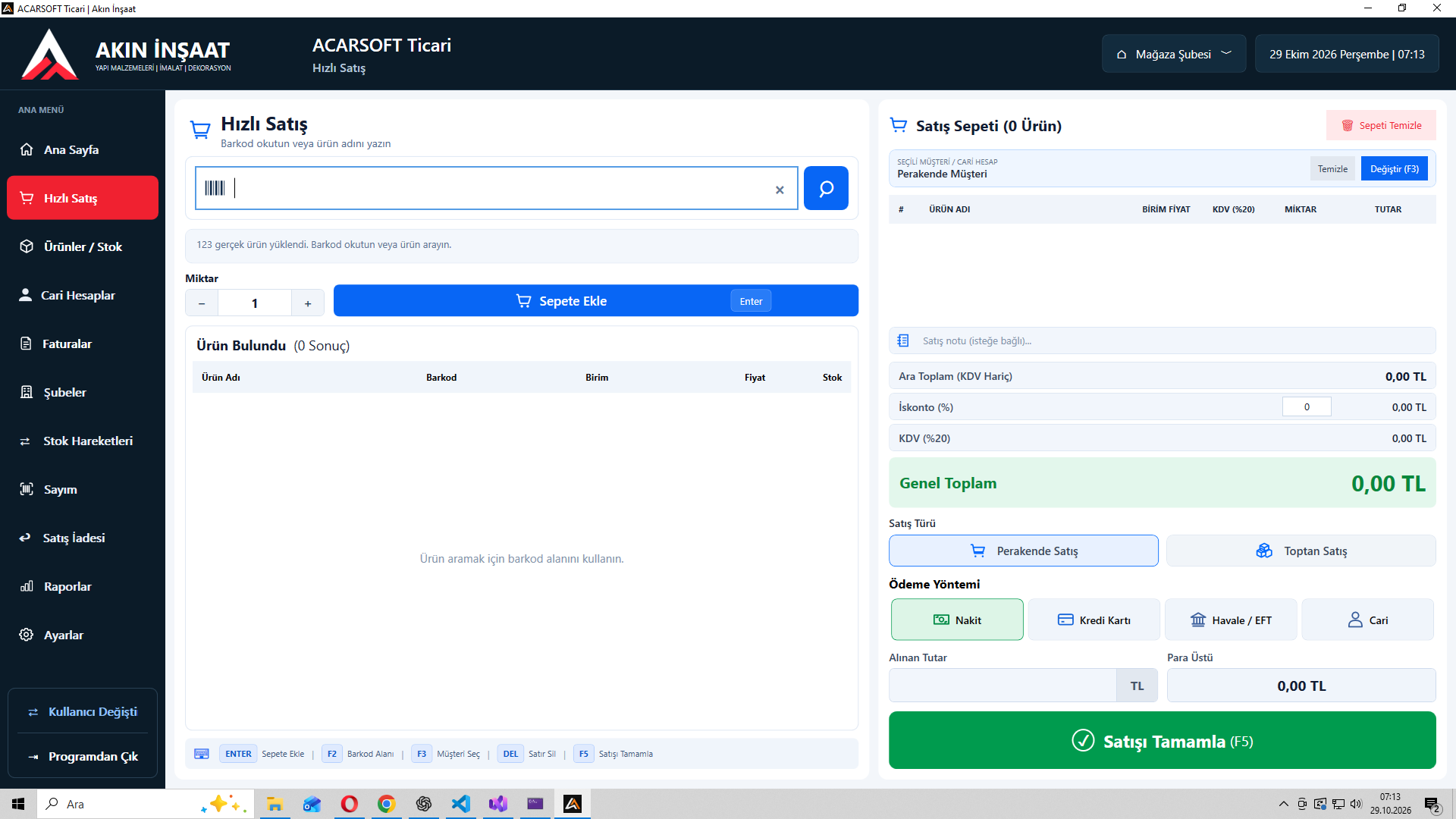 ACARSOFT Ticari gerçek Hızlı Satış arayüzü